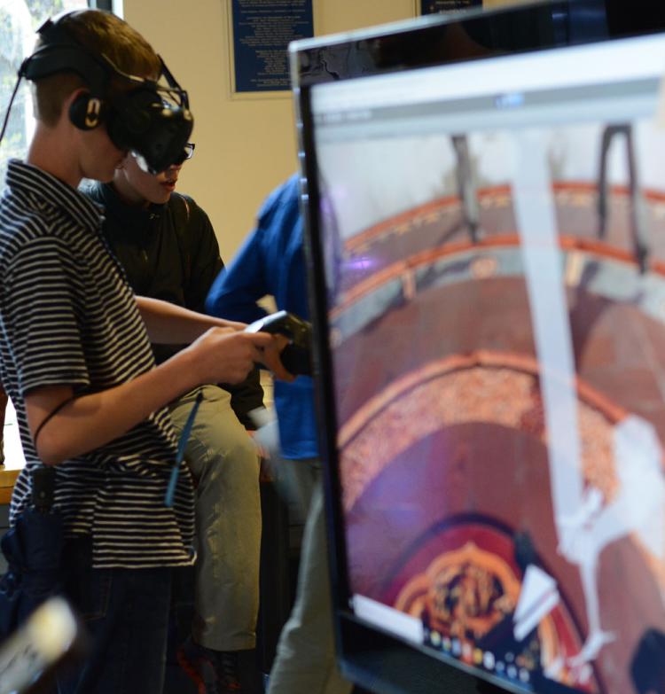 Expo visitor tries Tai Chi VR.