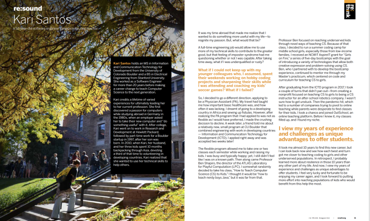 Article about Kari Santos in NCWIT magazine