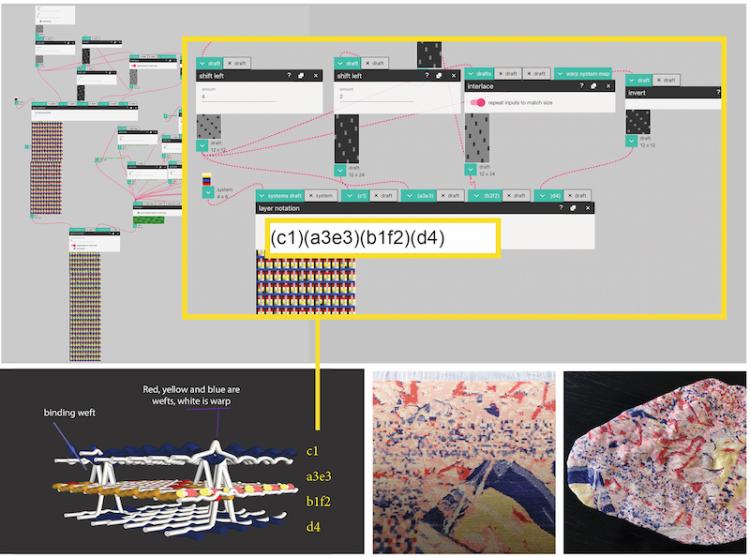 AdaCAD notation with 3D rendering of woven form