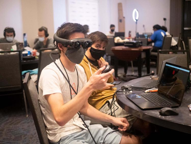 Colin Soguero in a Magic Leap AR headset.