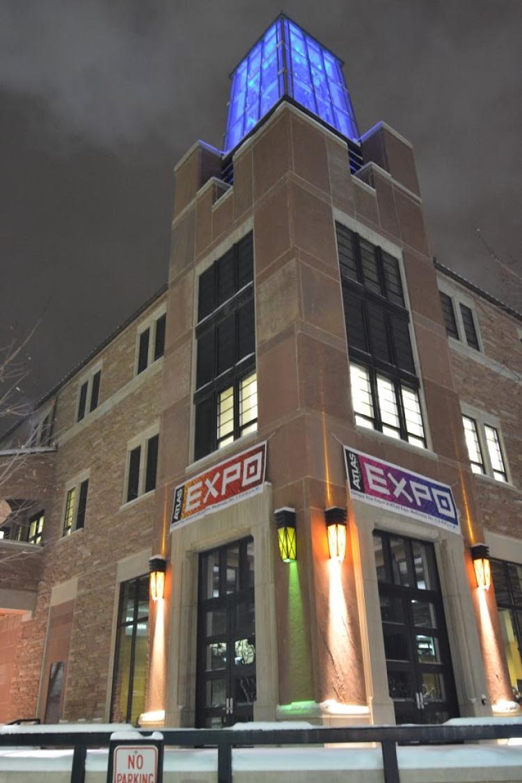 atlas building lit up