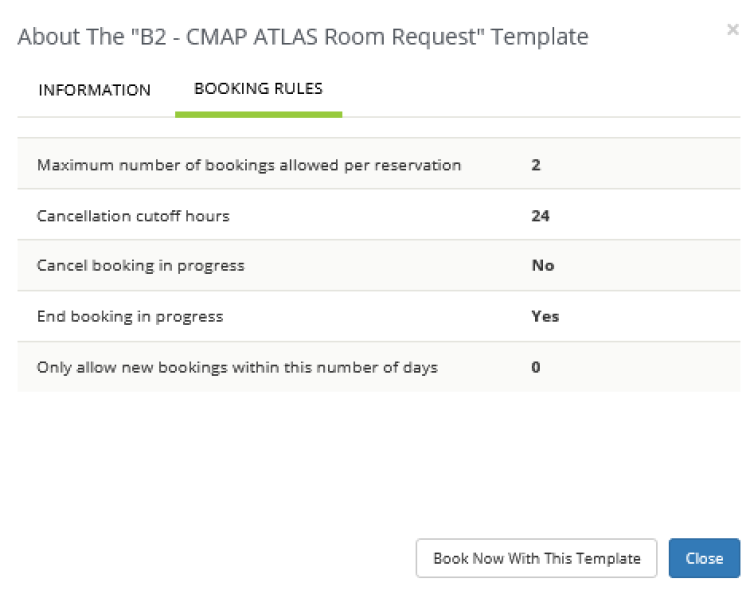 Screenshot of Booking Rules Tab