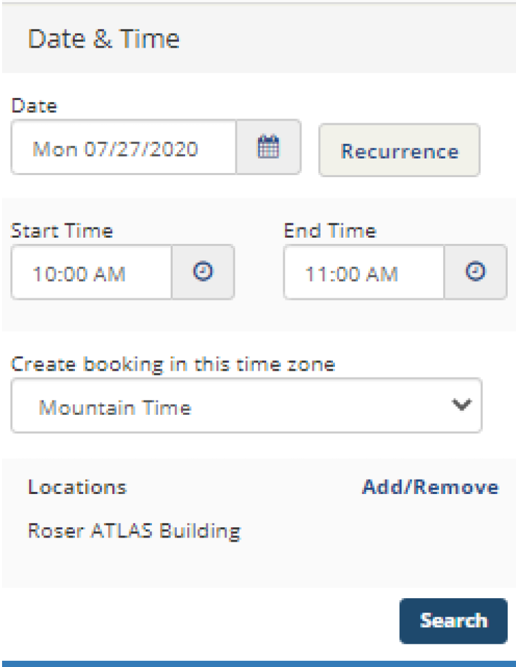 Screenshot of Date & Time selection