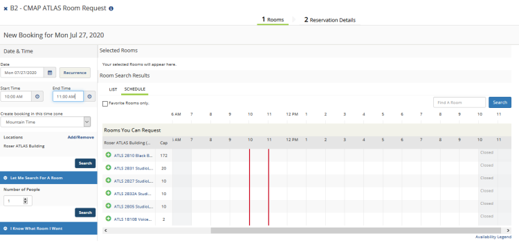 Screenshot of scheduling grid
