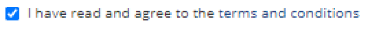 Screenshot of terms and conditions checkbox