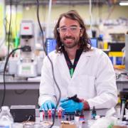 Carson Bruns in the Laboratory for Emergent Nanomaterials.