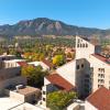 CU Boulder Engineering Center aerial view with Flatirons in background