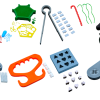 A set of 3D printed objects and their separated parts