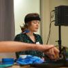 grace leslie on right wearing eeg headband prepares for brain music performance
