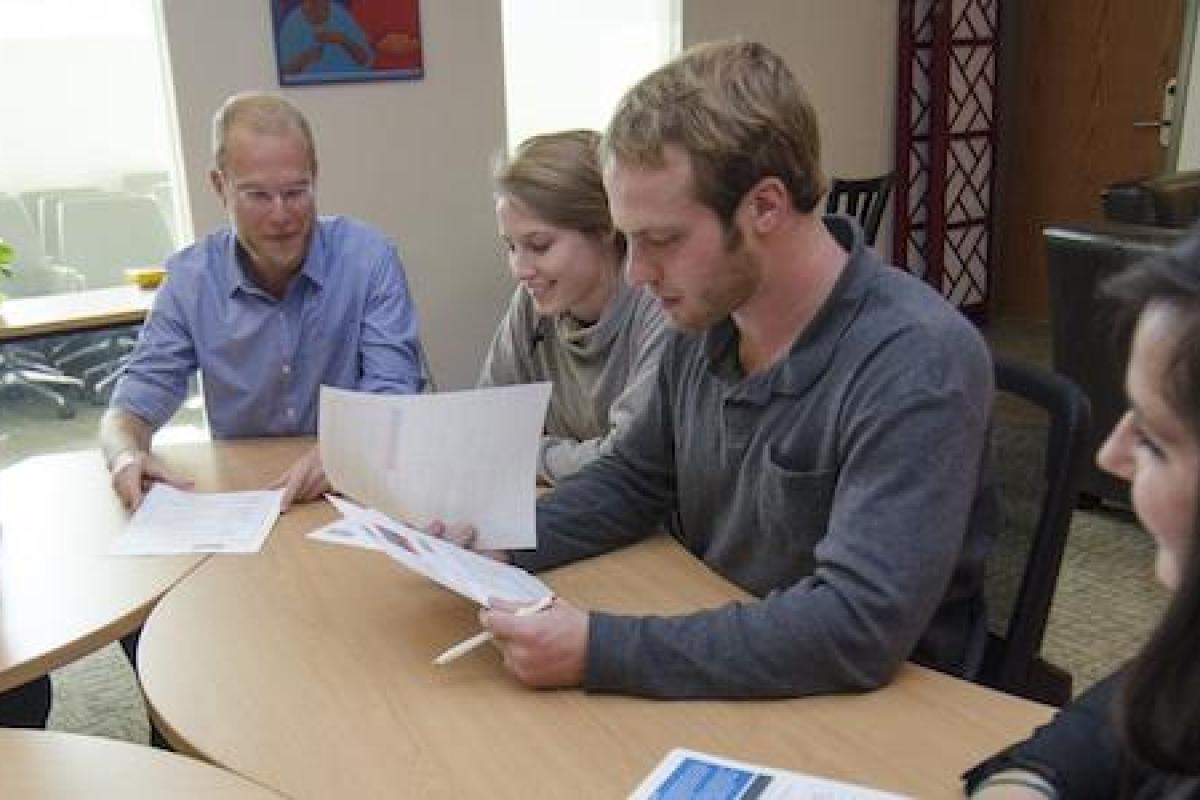 Students studying at tables