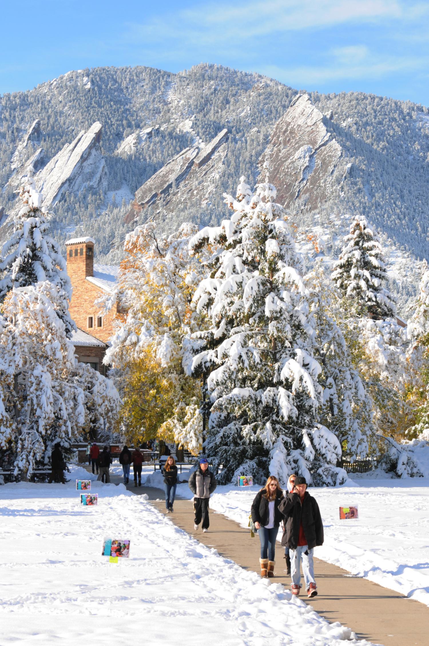 Snow on Flatirons from Norlin Quad
