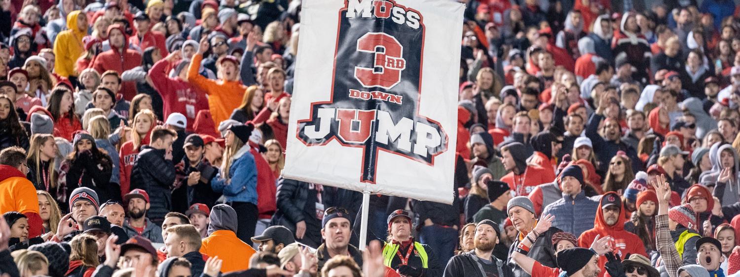 Utah fans participate in the third down jump