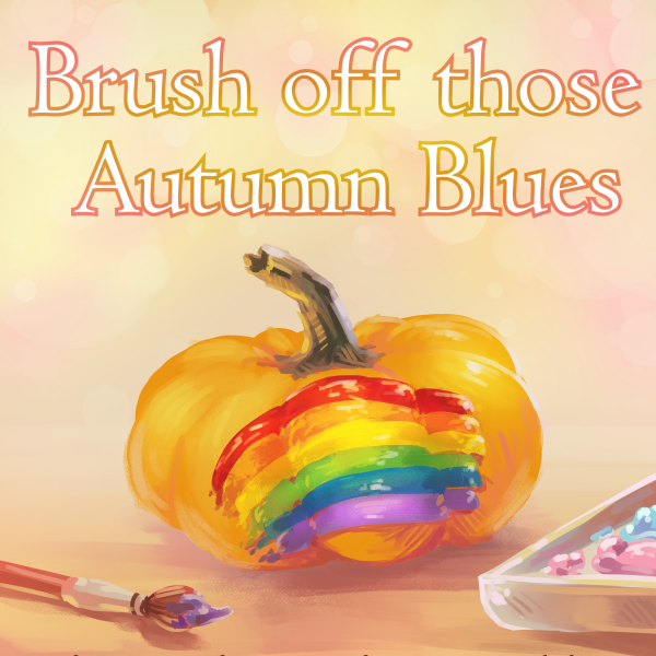 QSci poster with illustration of pumpkin painted with a rainbow