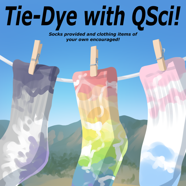QSci poster with illustration of tie-dyed socks drying on a clothesline and the Boulder Flatirons in the background
