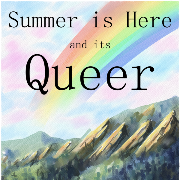 QSci poster with illustration of Boulder Flatirons and a rainbow above