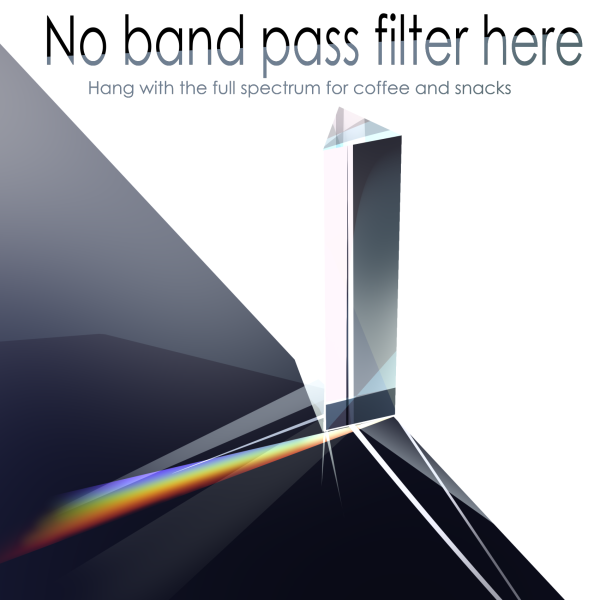 QSci poster with illustration of a prism separating a beam of light into a spectrum