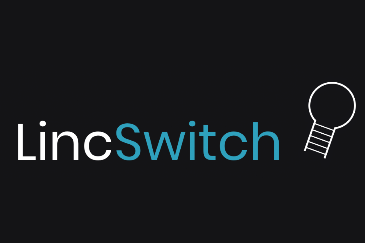 The word "LincSwitch" and an RNA hairpin cartoon on a black background
