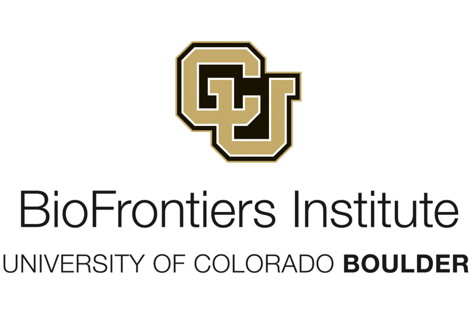The black and gold lockup of CU with the words BioFrontiers Institute University of Colorado Boulder
