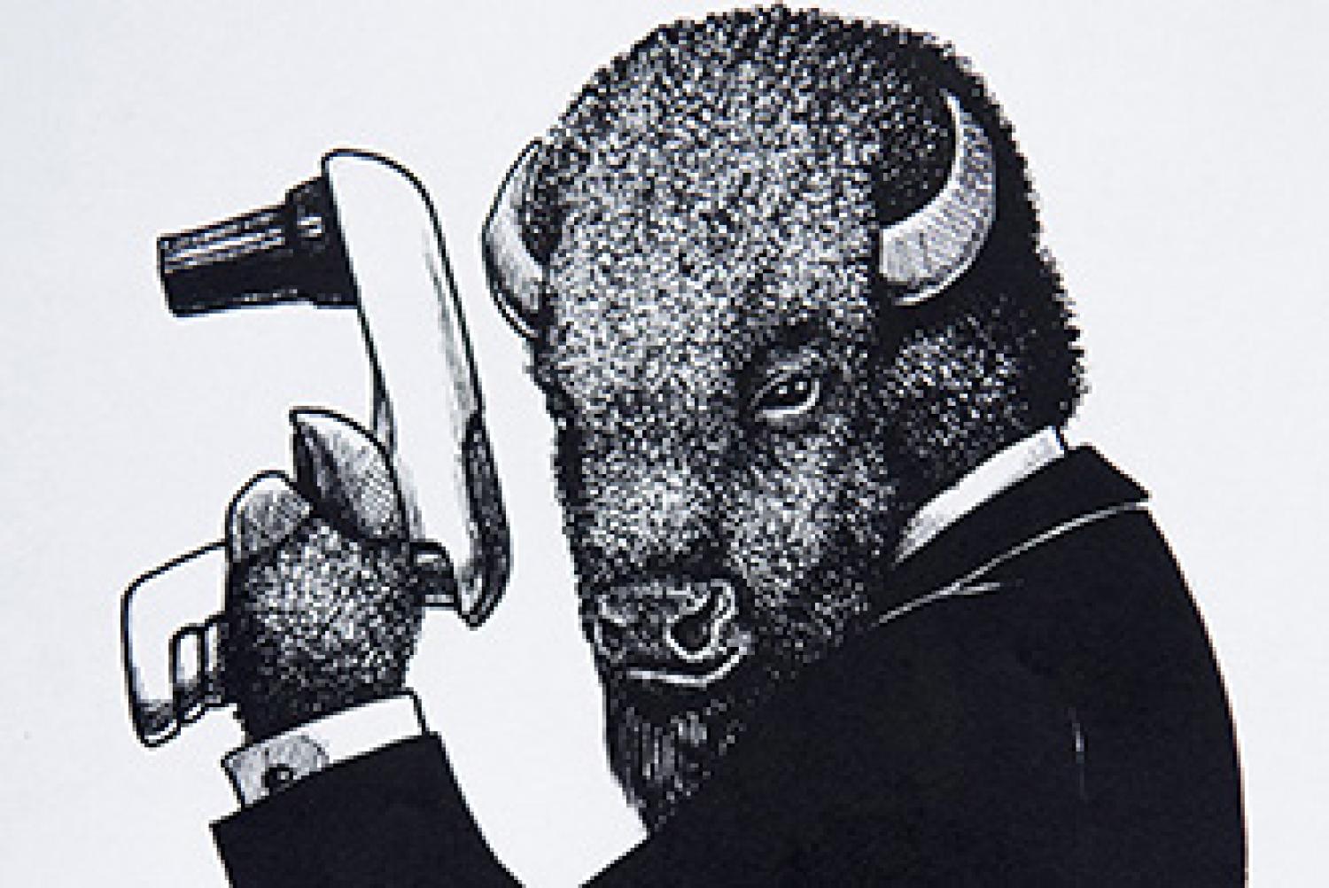 The 2014 CU Buffs iGEM team logo includes a James Bond-inspired buffalo with a pipetting gun.