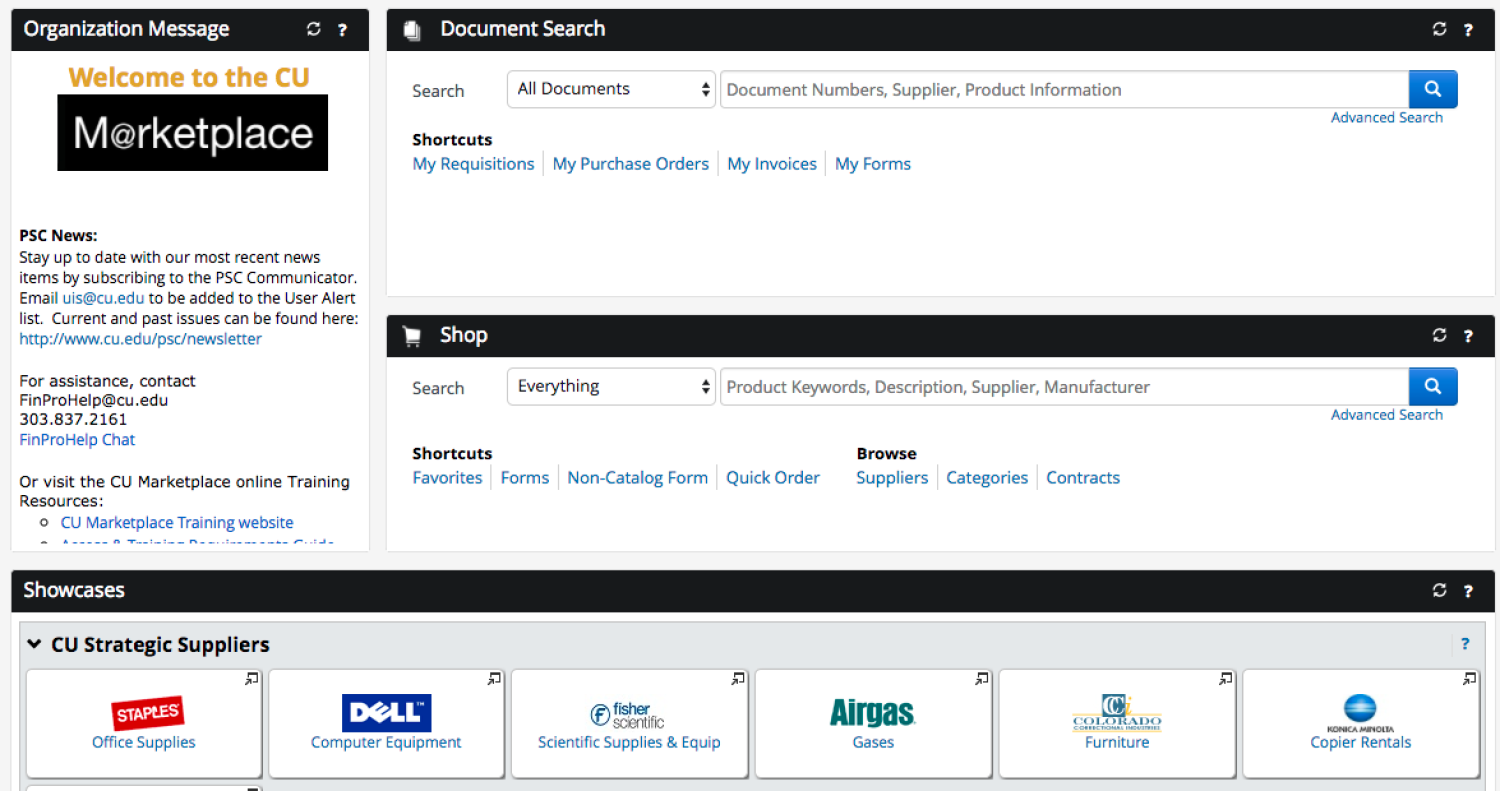 Image showing the homepage for CU Boulder marketplace