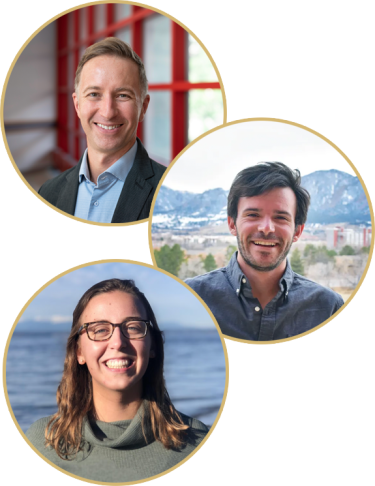 Headshots of Dan Knights, Joey Azofeifa, and Kate Bubar