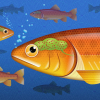 Illustration of a fish with microbes in its brain