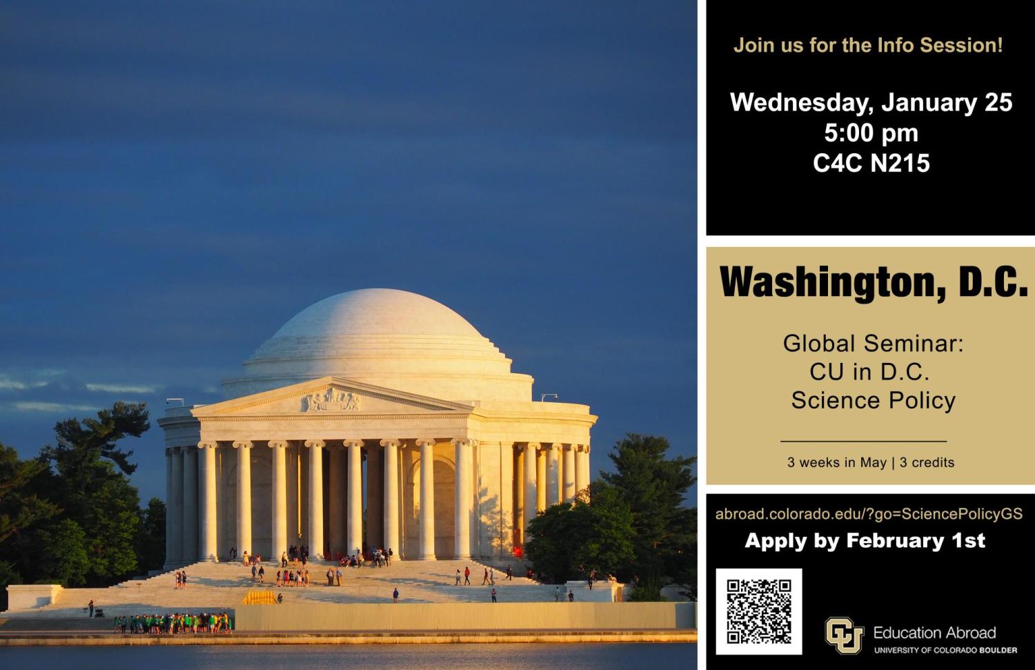 Flyer for CU in D.C. Science Policy Information Session