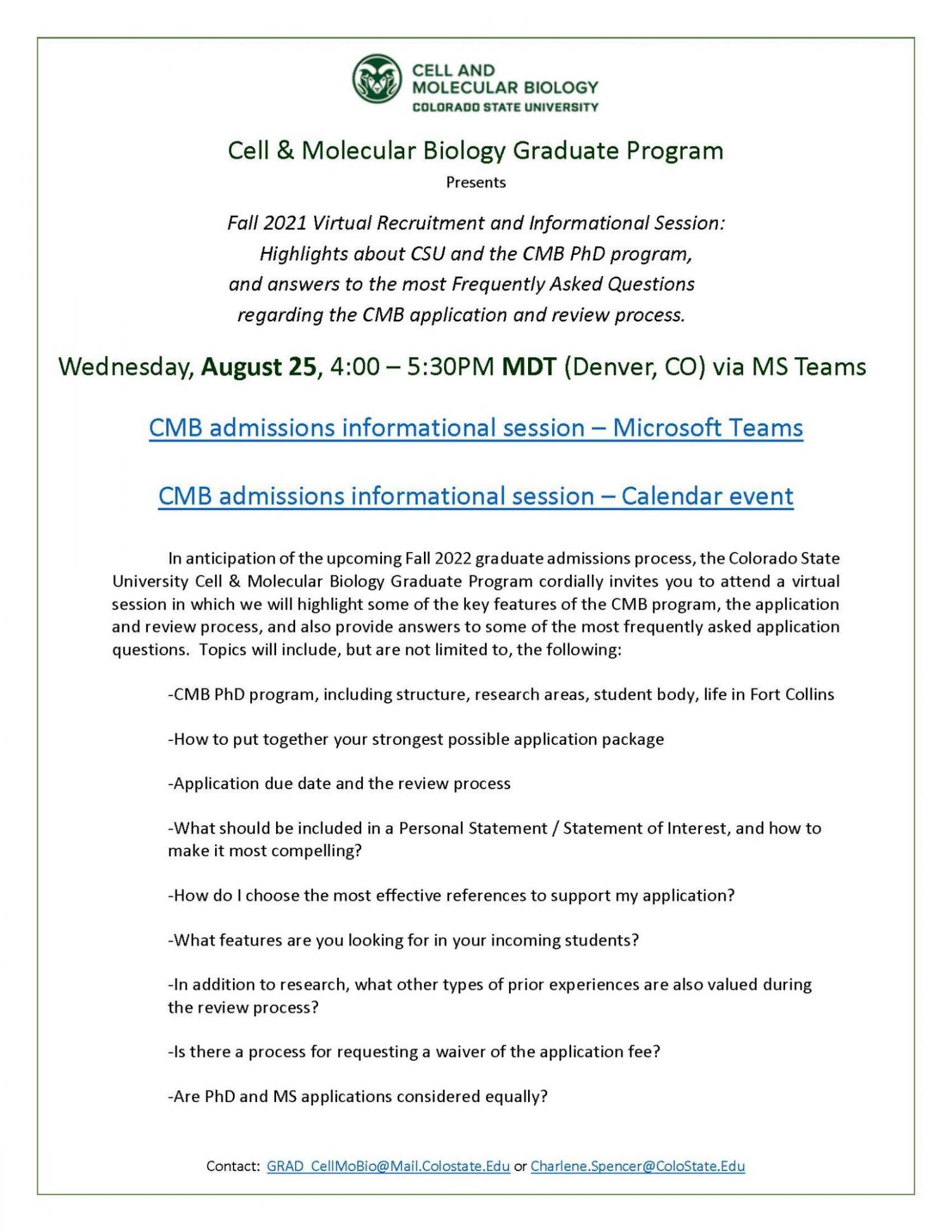 Fall 2021 CSU grad program info session flier