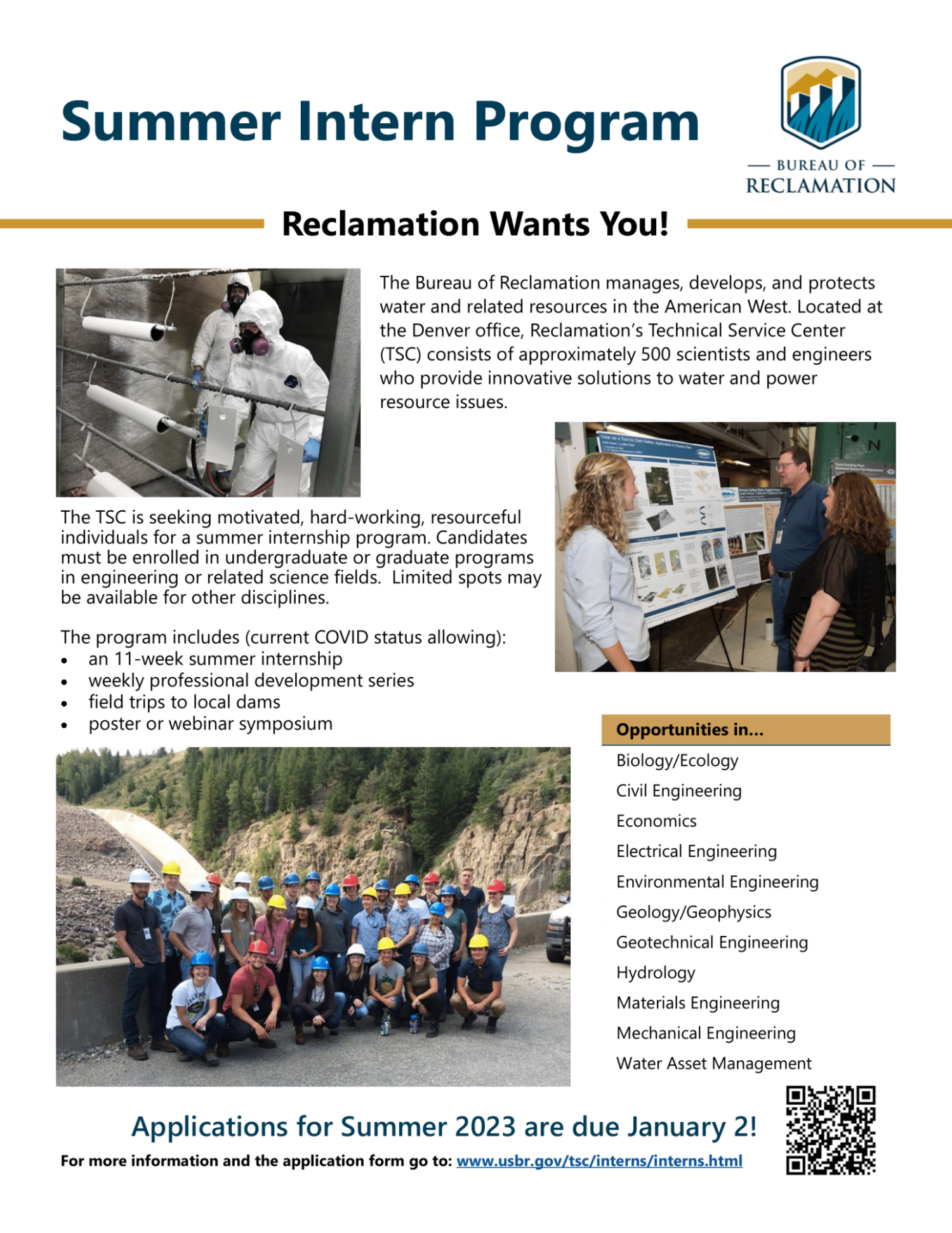 Bureau of Reclamation TSC Summer Intern Program 2023