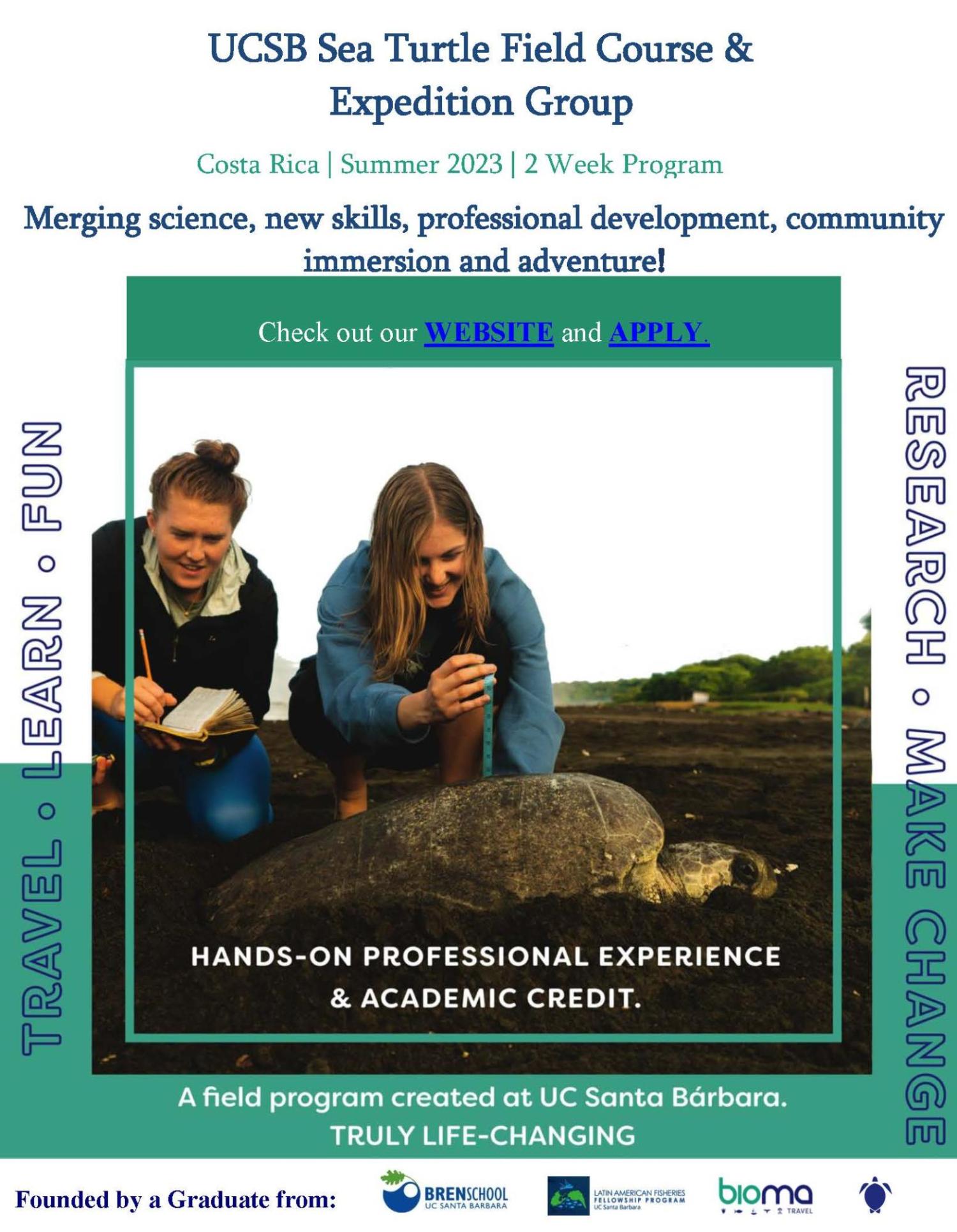 Image of Flyer for UCSB Sea Turtle Field Course and Expedition Group