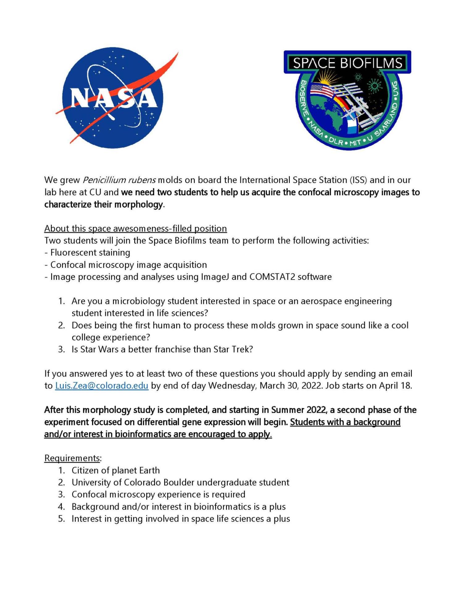 Space Biofilm Opportunity