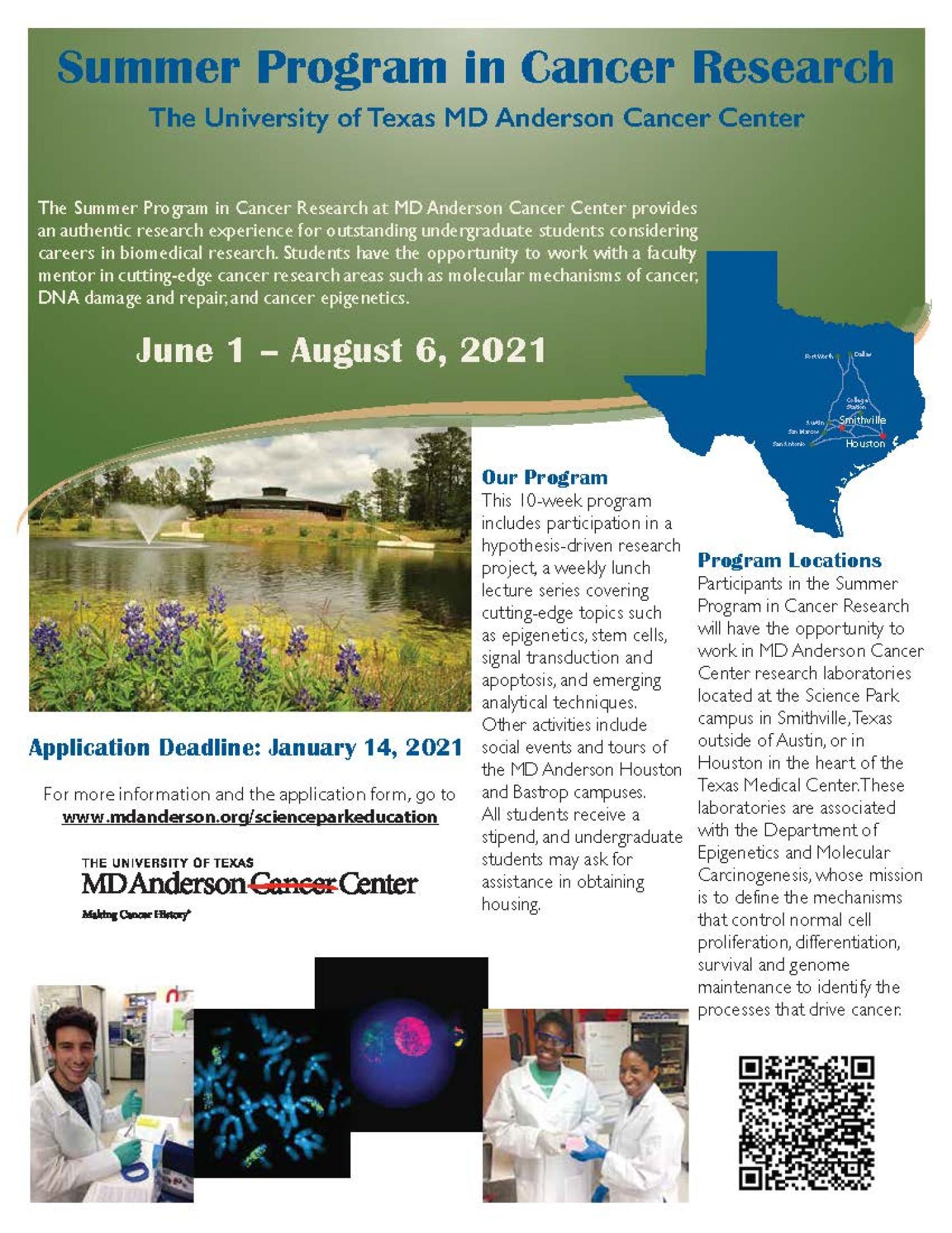 summer 21 MD Anderson Cancer Research Opportunity