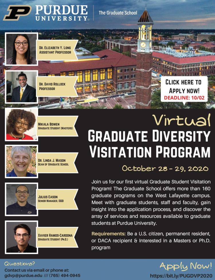 Purdue university virtual grad diversity visitation program on Oct 28-29