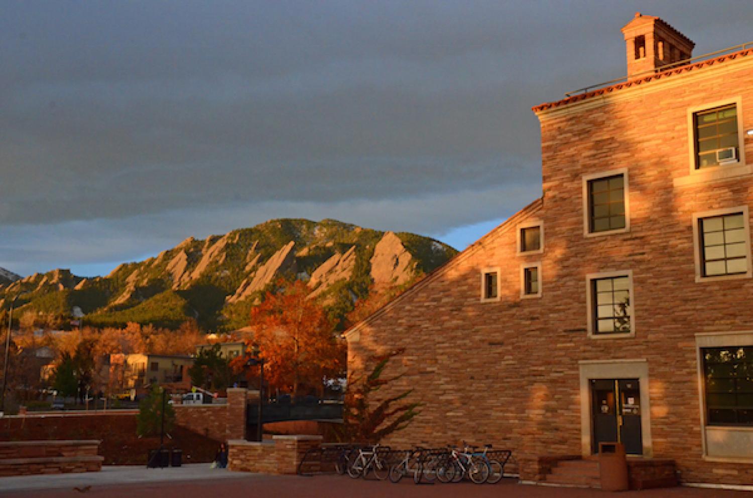 Campus in Fall with view of Flatirons