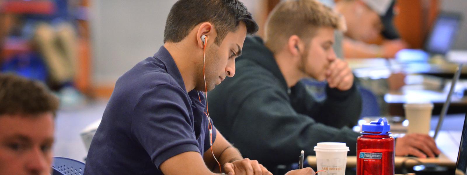 A student studying in class.
