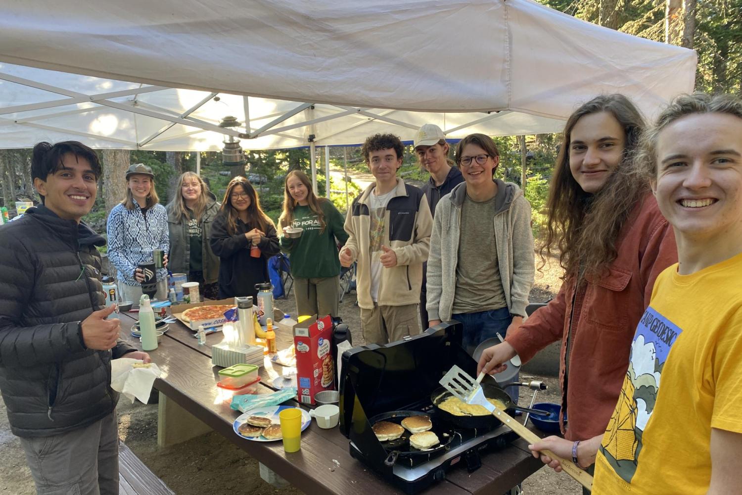 Scholars at a picnic table