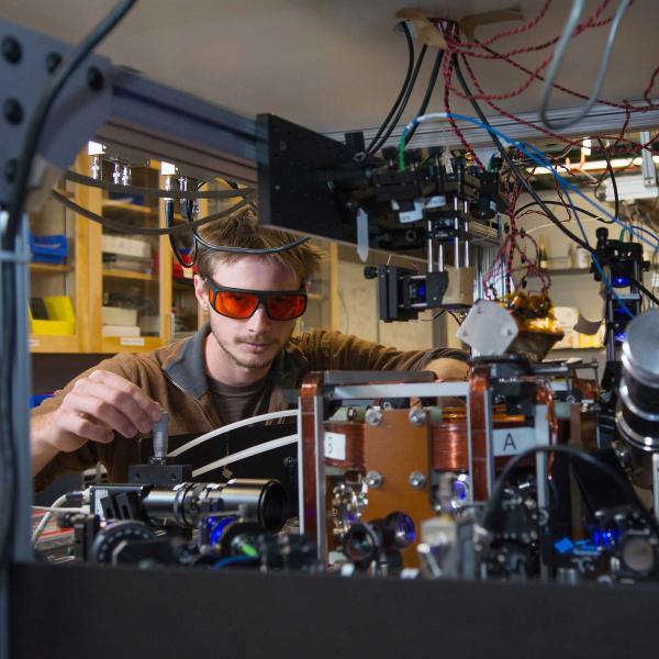 Student working in a physics lab