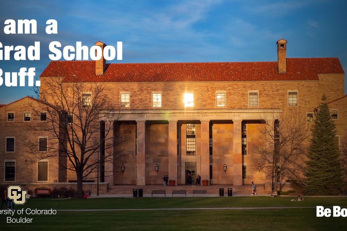 Norlin Library with "I am a Grad School Buff"