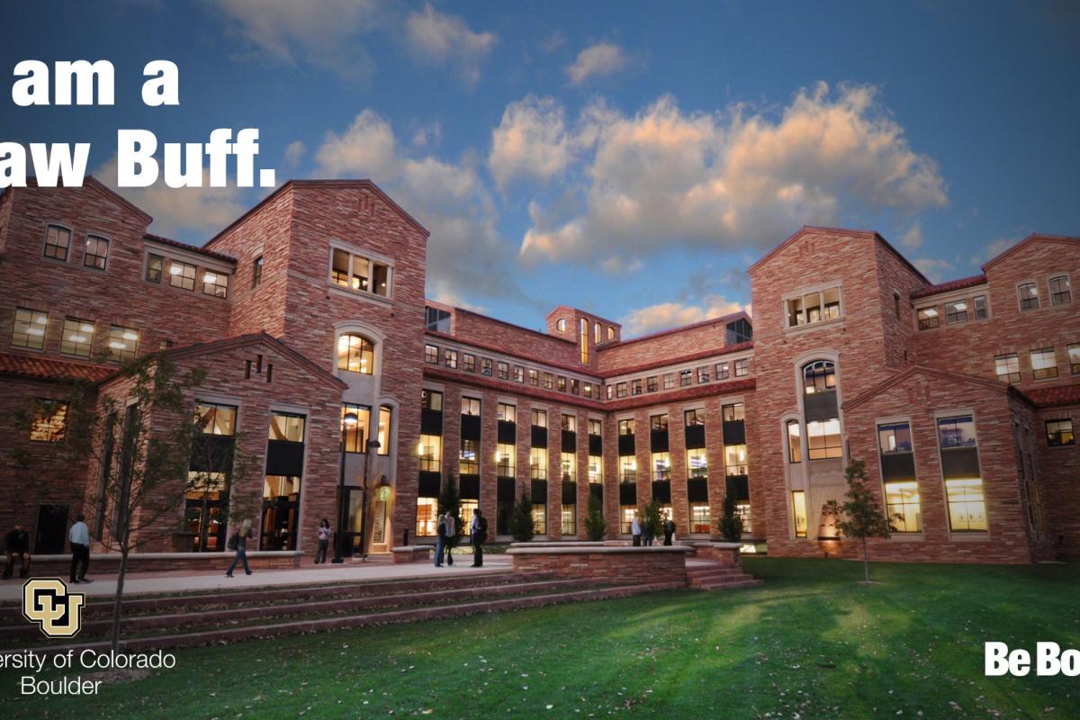 Entrance of Wolf Law School building with I am a law Buff
