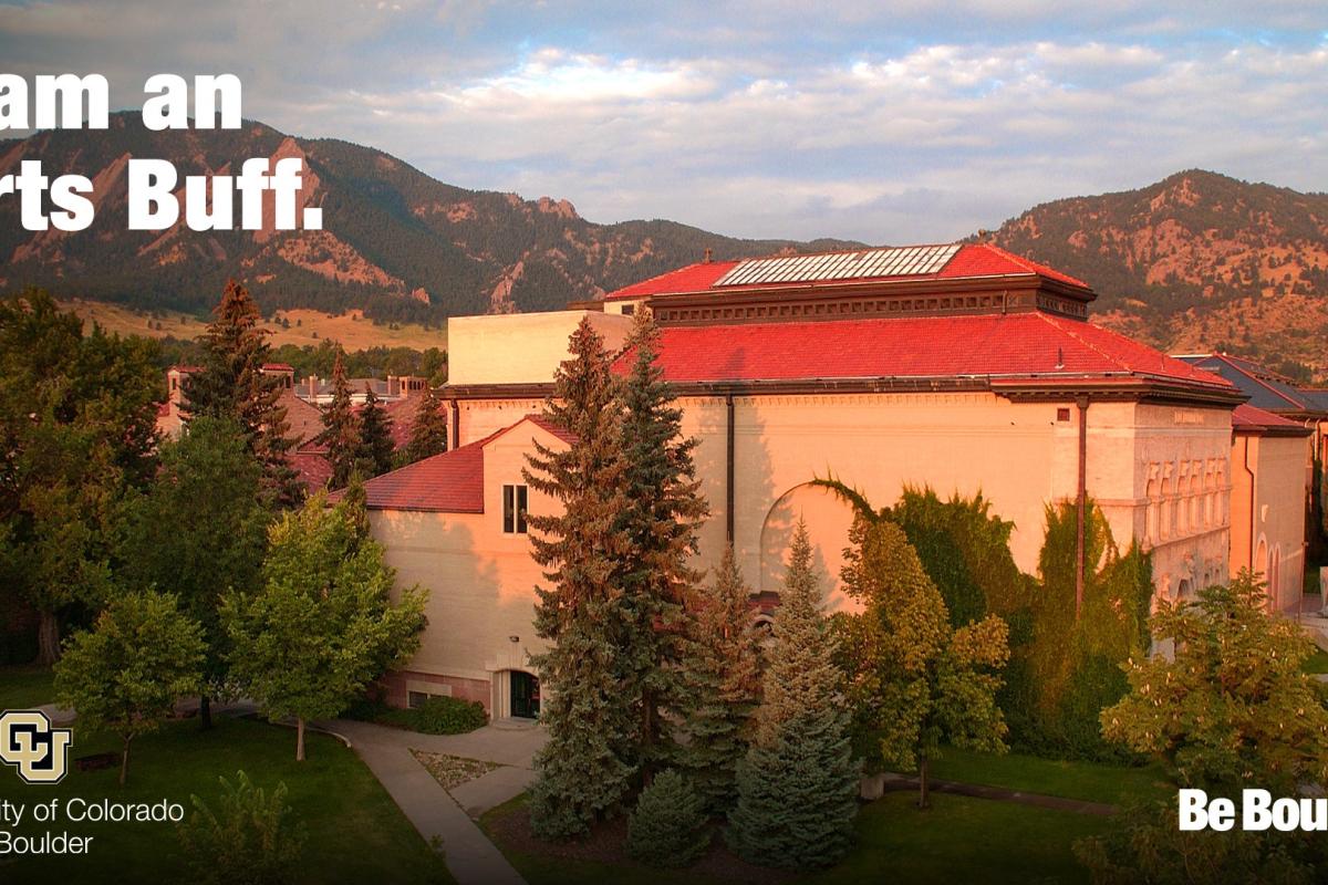 Humanities building with "I am an arts Buff"
