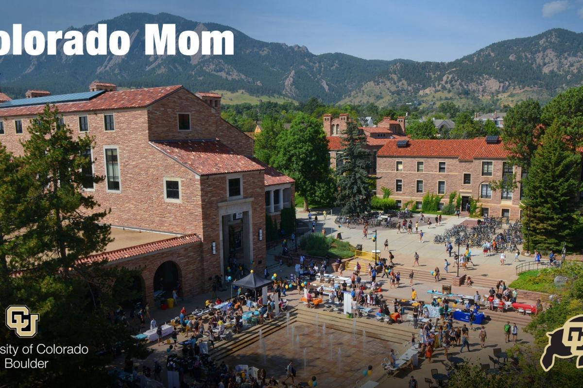 Dalton Trumbo fountain outside of the UMC with the wording "Colorado Mom"