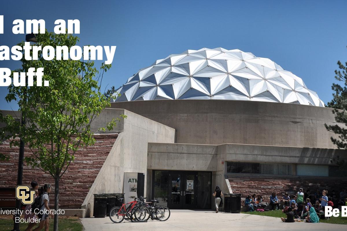 Fiske Planetarium with "I am an astronomy buff"