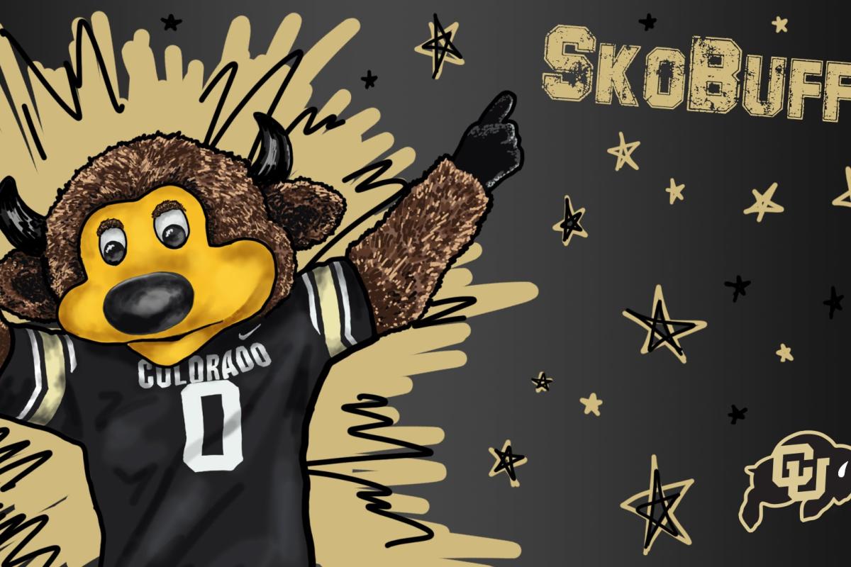 A drawing of Ralphie with the words "Sko buffs" black background