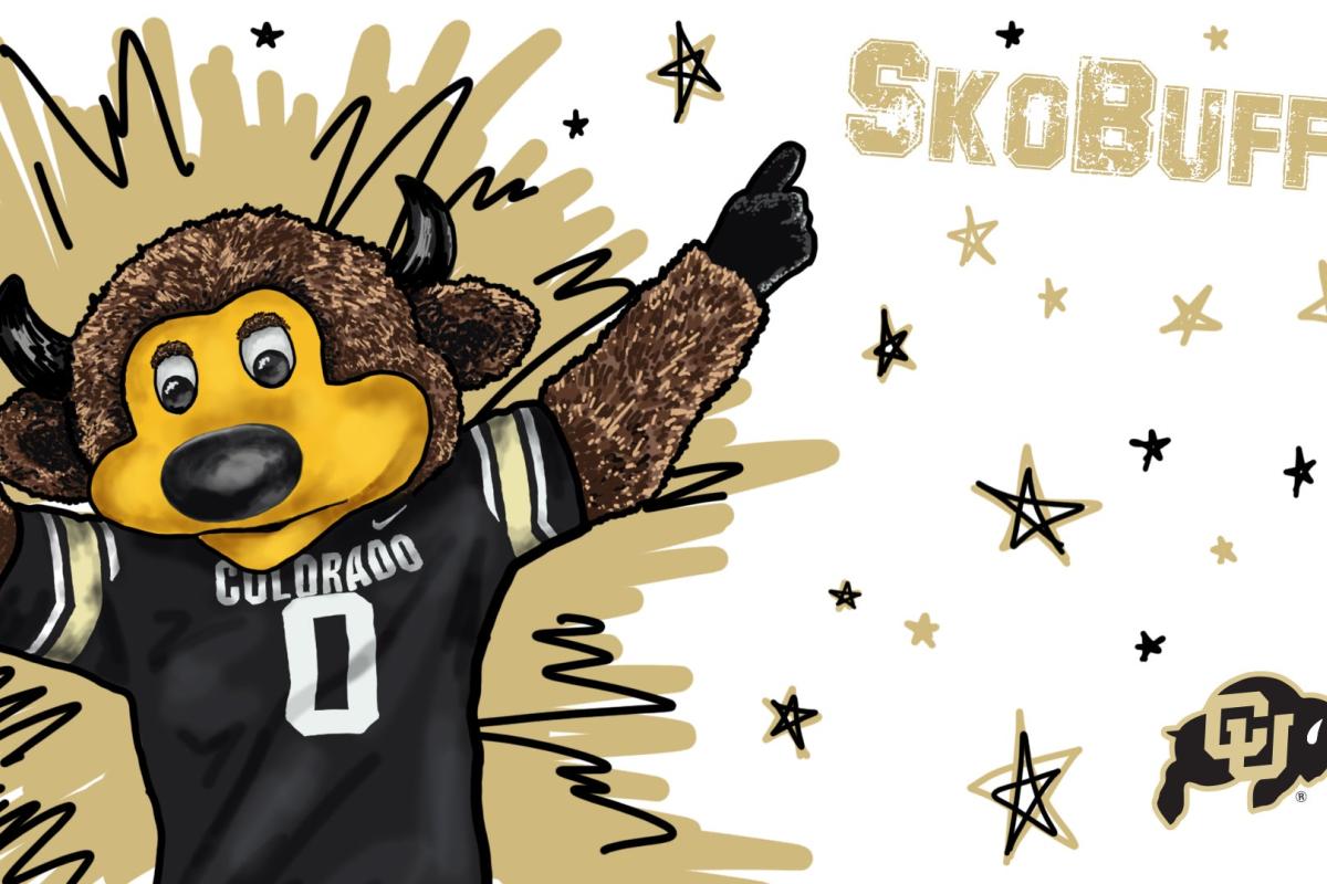 A drawing of Ralphie with the words "Sko buffs" white background