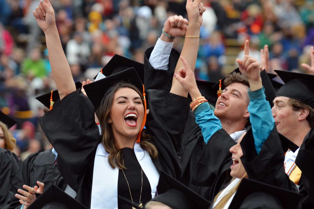 2016 graduates celebrating during commencement