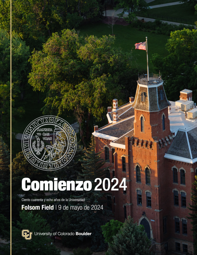 Spanish language Commencement program cover with image of Old Main