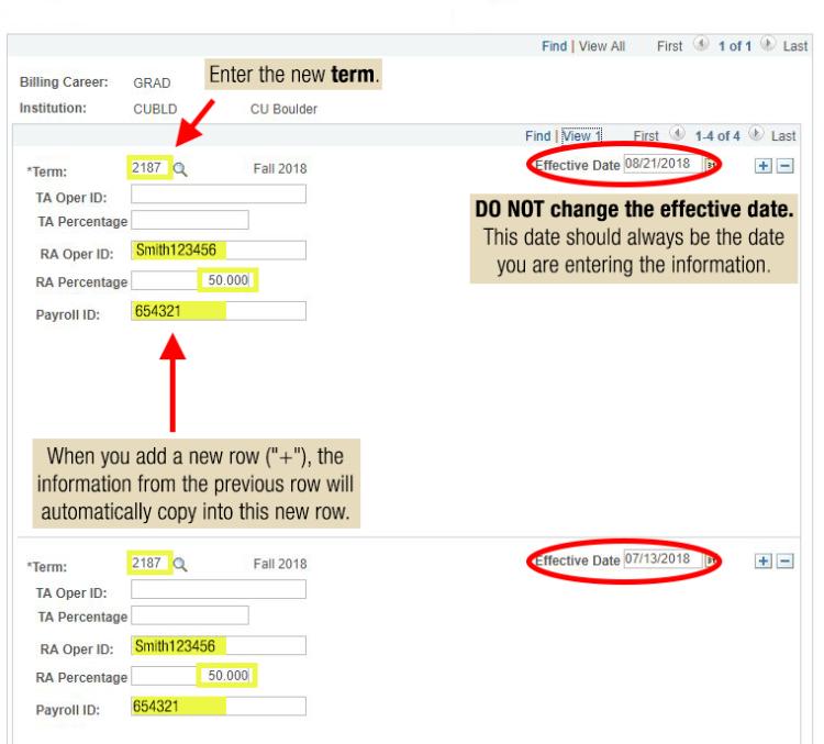 Adding a new row - term information