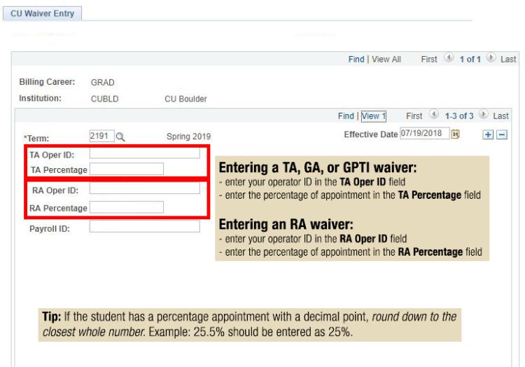 Entering Waiver Details
