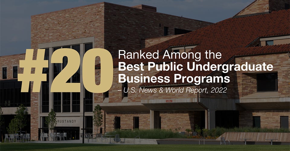 A photo of the CU Boulder campus. U.S. News ranked Leeds No. 20 among the best public business programs in the U.S.