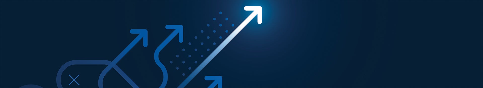 Stylized graphic of white arrows pointing up on a blue background.